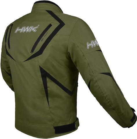 Motorcycle Jacket Riding HWK Mens Textile Motocross Dualsport Racing Hi-Vis Biker CE Armored Waterproof Jackets (Military Green, L)