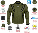 Motorcycle Jacket Riding HWK Mens Textile Motocross Dualsport Racing Hi-Vis Biker CE Armored Waterproof Jackets (Military Green, L)